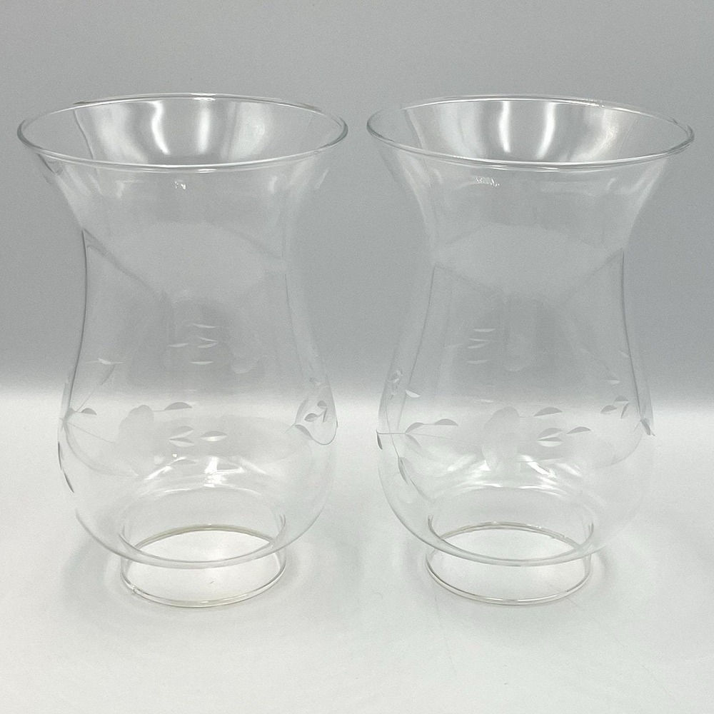 Vintage 1990s Princess House Heritage Hurricane Chimney Set of 2 Etched Glass